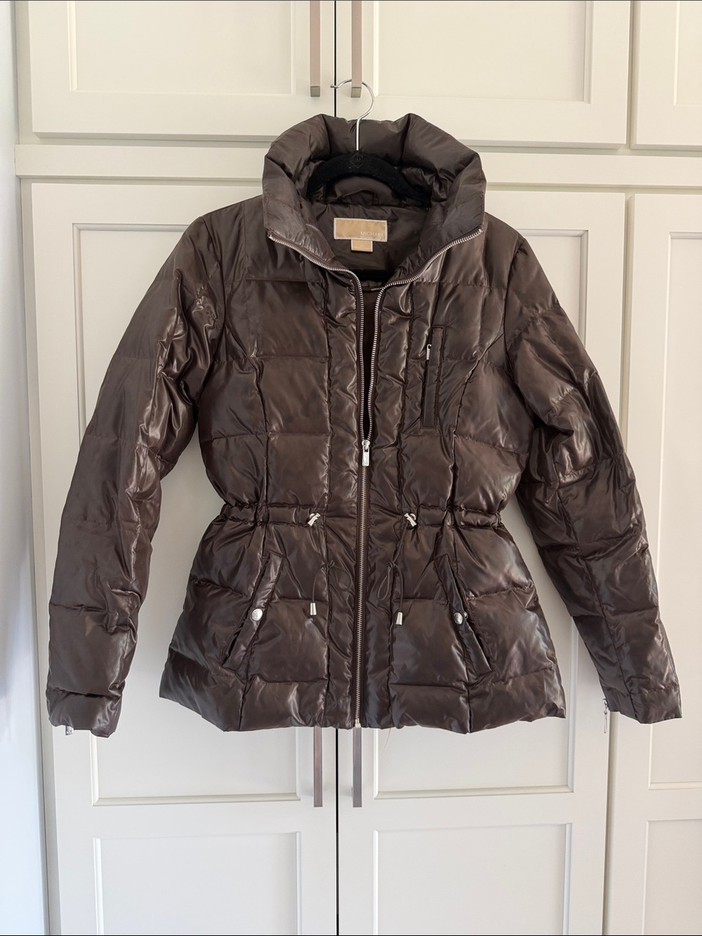 MICHAEL Michael Kors Shiny Dark Brown Quilted Puffer Jacket